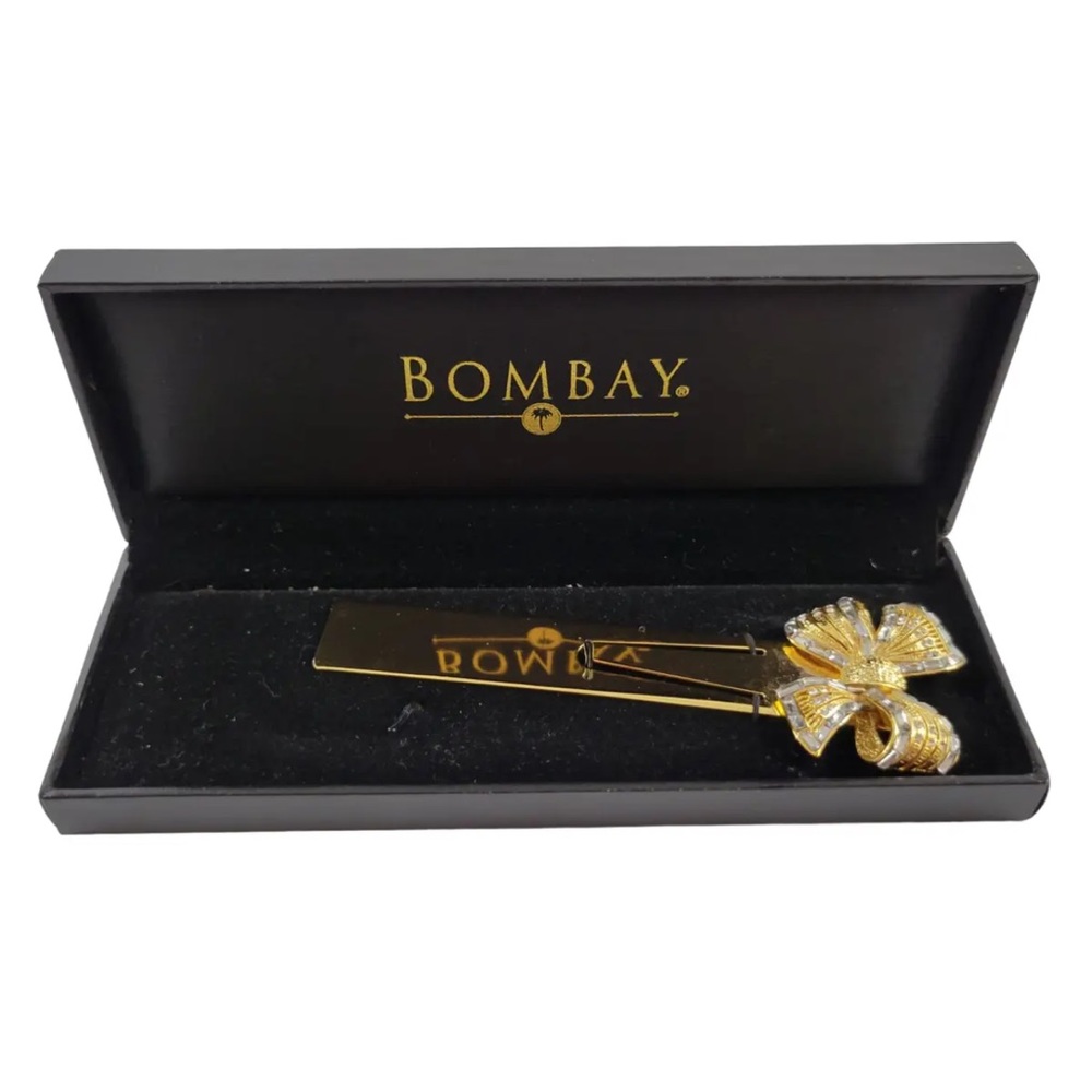 Vintage Bombay Gold plated rhinestones bookmarked NWT in original box